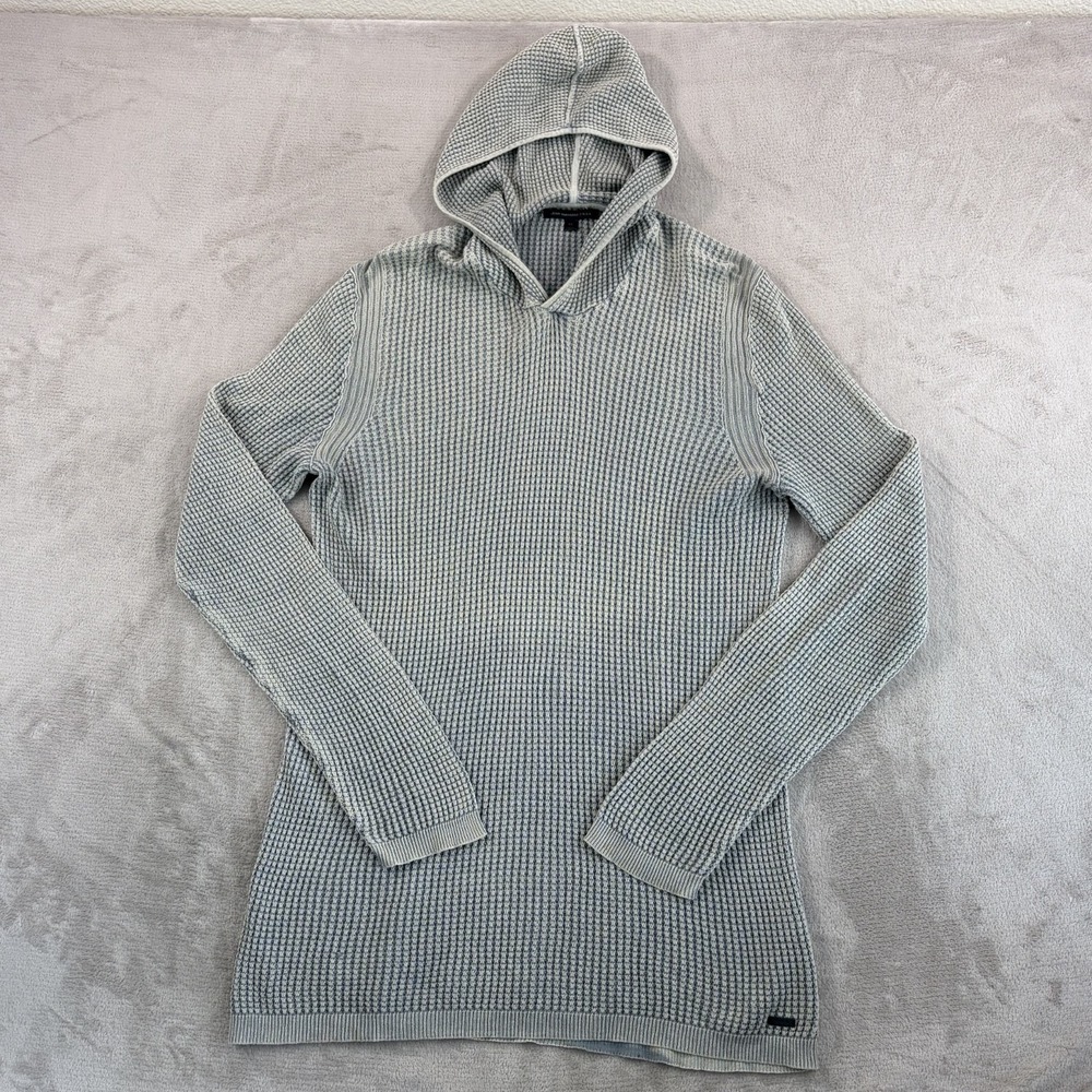 John Varvatos USA Argento Waffle Knit Hoodie Men XL Grey Long Sleeve Pullover